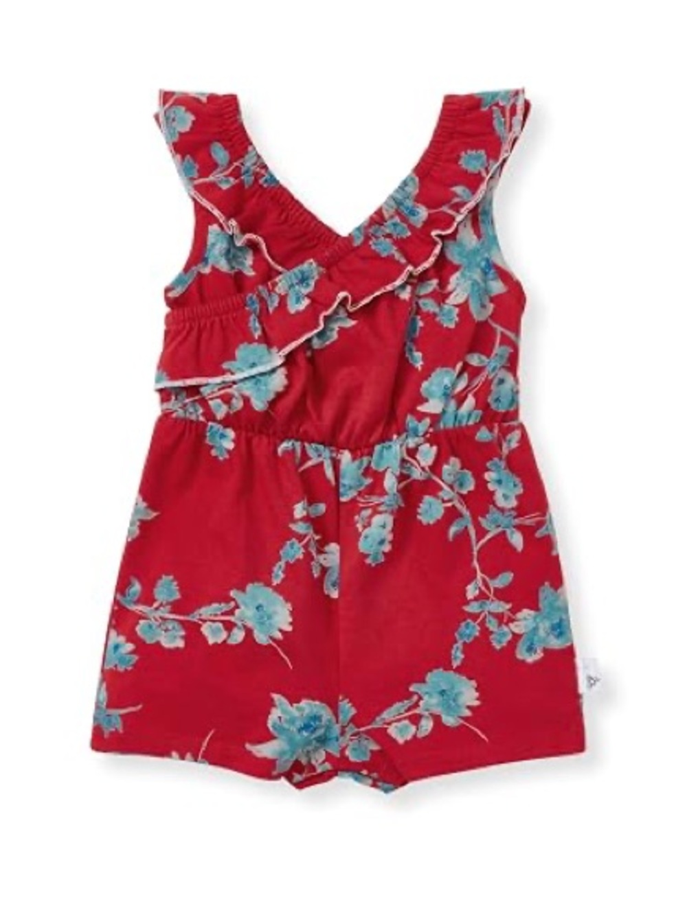 Girl’s Organic Red & Blue Floral Romper